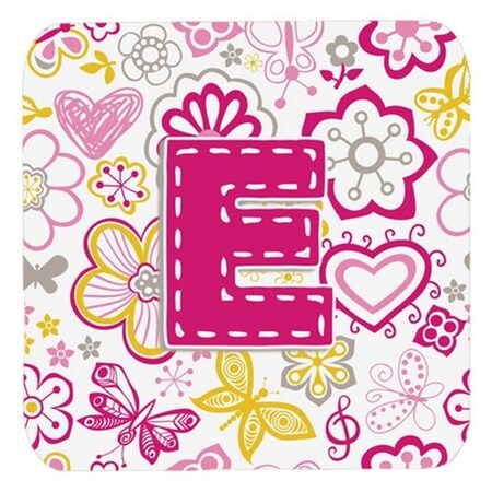 Carolines Treasures Letter E Flowers And Butterflies Pink Foam Coasters- Set of 4 CJ2005-EFC